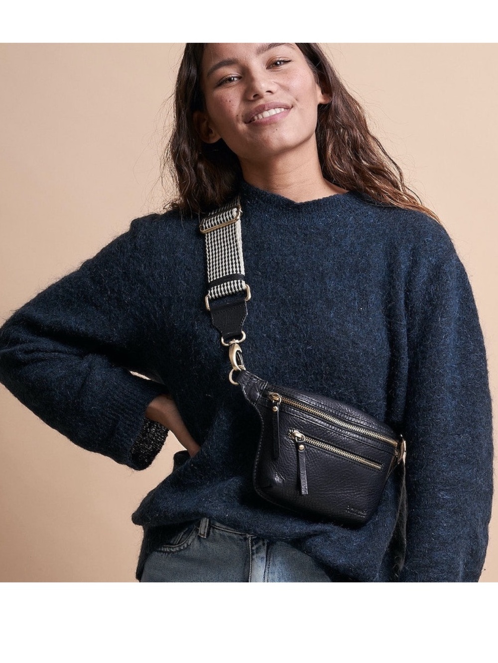 Black Leather Crossbody Belt Bag